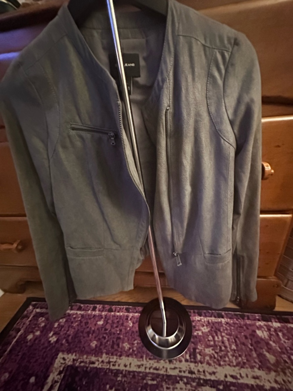 DKNY Gray Suede-Look Zip Front Women's Jacket